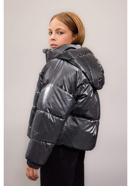 Kız Çocuk Su Geçirmez Kapüşonlu Fermuarlı Çıtçıtlı Mont C5765A824WN