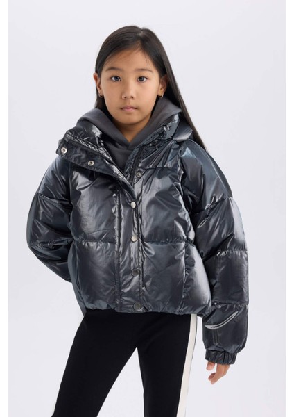 Kız Çocuk Su Geçirmez Kapüşonlu Fermuarlı Çıtçıtlı Mont C5765A824WN