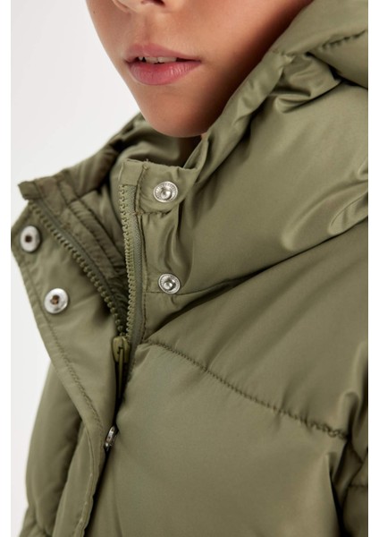 Kız Çocuk Su Geçirmez Şişme Mont Kapüşonlu Polar Astarlı Fermuarlı Cepli C5490A824AU