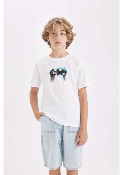 Erkek Çocuk Batman Bisiklet Yaka Sırt Baskılı Kısa Kollu Tişört