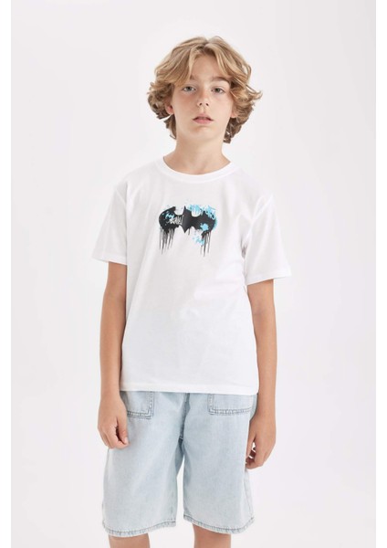 Erkek Çocuk Batman Bisiklet Yaka Sırt Baskılı Kısa Kollu Tişört