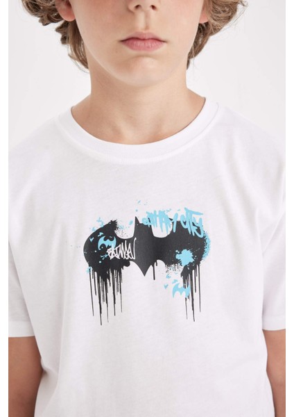 Erkek Çocuk Batman Bisiklet Yaka Sırt Baskılı Kısa Kollu Tişört