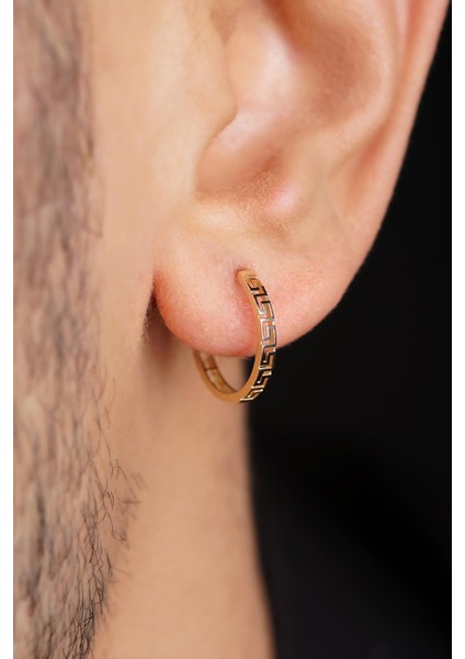 14 Ayar Altın Greek Halka Küpe Erkek