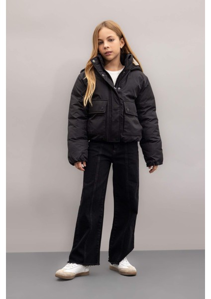 Kız Çocuk Su Geçirmez Kapüşonlu Şişme Mont Çıtçıtlı Cepli C5489A824WN