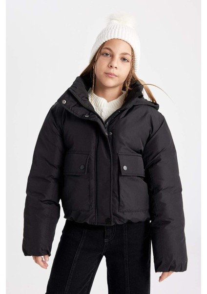 Kız Çocuk Su Geçirmez Kapüşonlu Şişme Mont Çıtçıtlı Cepli C5489A824WN