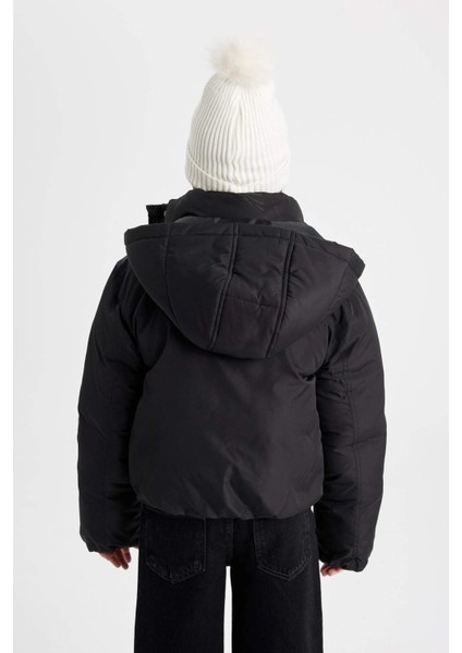 Kız Çocuk Su Geçirmez Kapüşonlu Şişme Mont Çıtçıtlı Cepli C5489A824WN