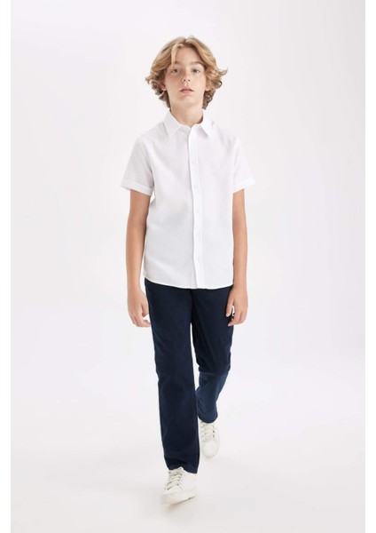 Erkek Çocuk Düz Paça Beli Lastikli Cepli Lacivert Basic Düz Gabardin Okul Pantolonu T8850A624AU