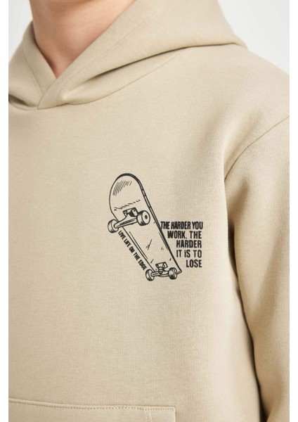 Erkek Çocuk Yazı Baskılı Cepli Kapüşonlu Okul Sweatshirt C7560A824AU
