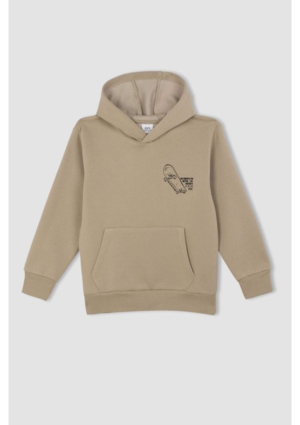 Erkek Çocuk Yazı Baskılı Cepli Kapüşonlu Okul Sweatshirt C7560A824AU