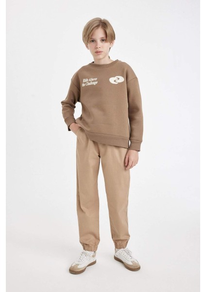 Erkek Çocuk Beli Bağcıklı Lastikli Paça Cepli Basic Düz Jogger Gabardin Pantolon A9395A824WN