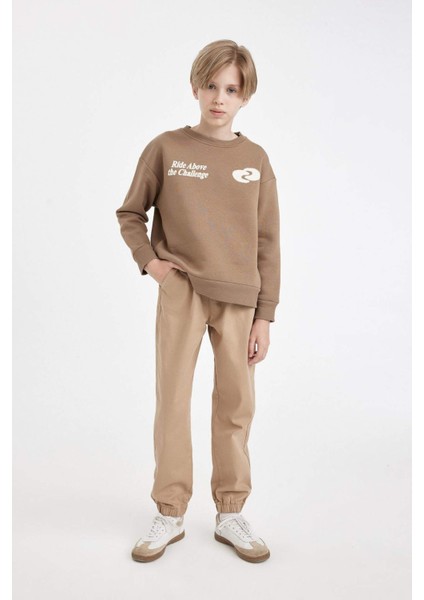 Erkek Çocuk Beli Bağcıklı Lastikli Paça Cepli Basic Düz Jogger Gabardin Pantolon A9395A824WN