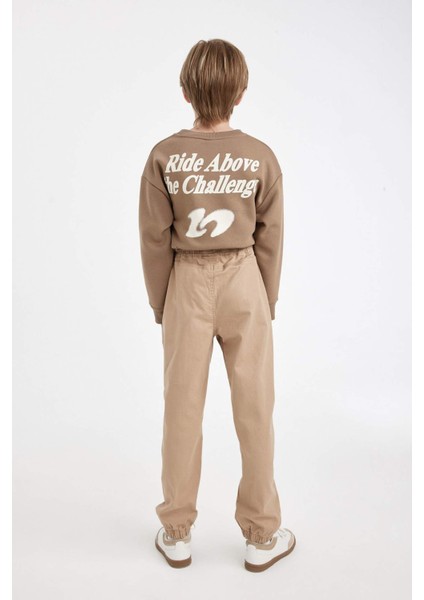 Erkek Çocuk Beli Bağcıklı Lastikli Paça Cepli Basic Düz Jogger Gabardin Pantolon A9395A824WN