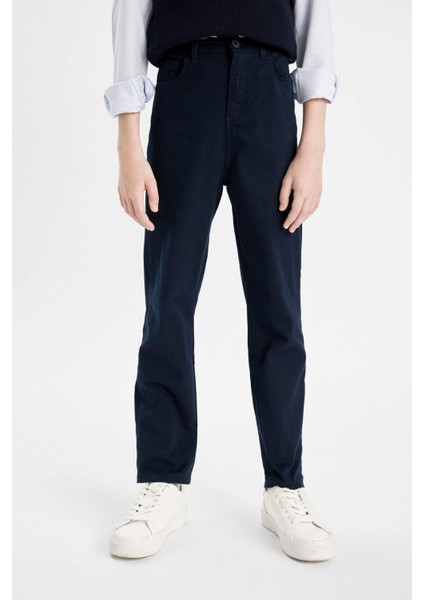 Erkek Çocuk Düz Paça Cepli Lacivert Basic Düz Gabardin Okul Pantolonu U3254A624AU