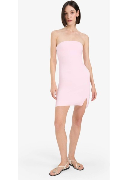 Coool Straplez Yırtmaçlı Pembe Mini Elbise C6342AX24SM