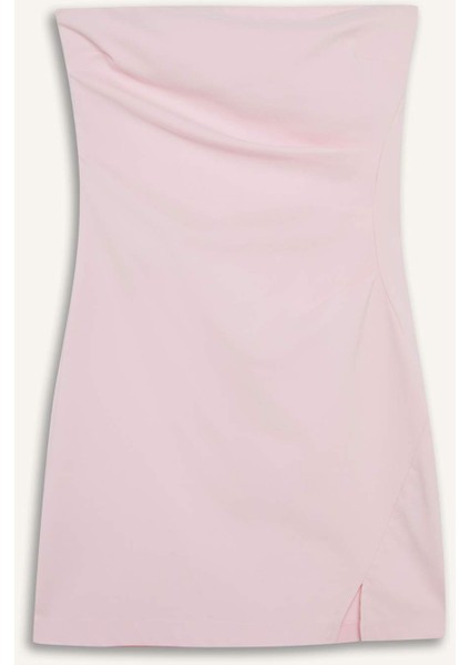 Coool Straplez Yırtmaçlı Pembe Mini Elbise C6342AX24SM