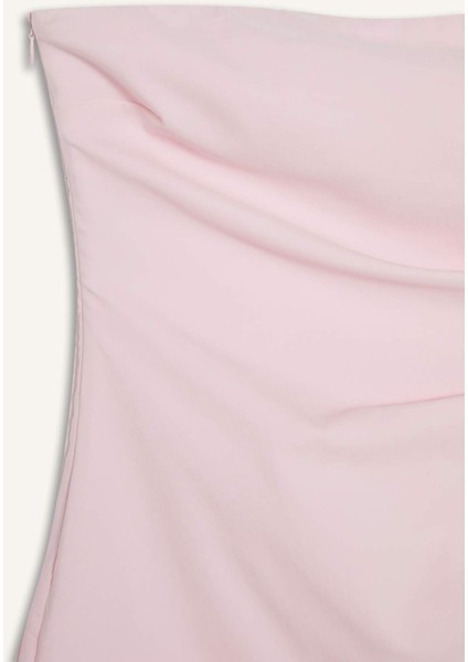 Coool Straplez Yırtmaçlı Pembe Mini Elbise C6342AX24SM