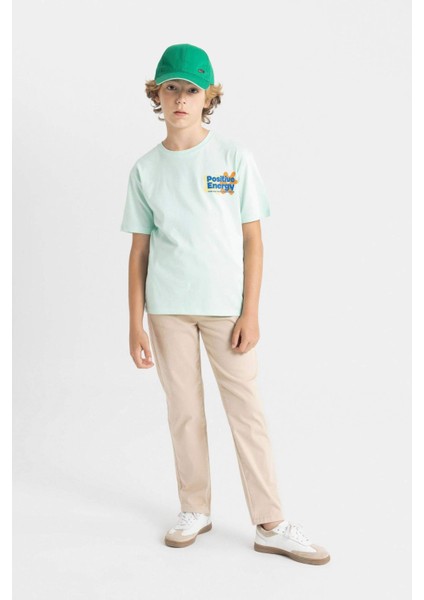 Erkek Çocuk Düz Paça Beli Lastikli Cepli Lacivert Basic Düz Gabardin Okul Pantolonu