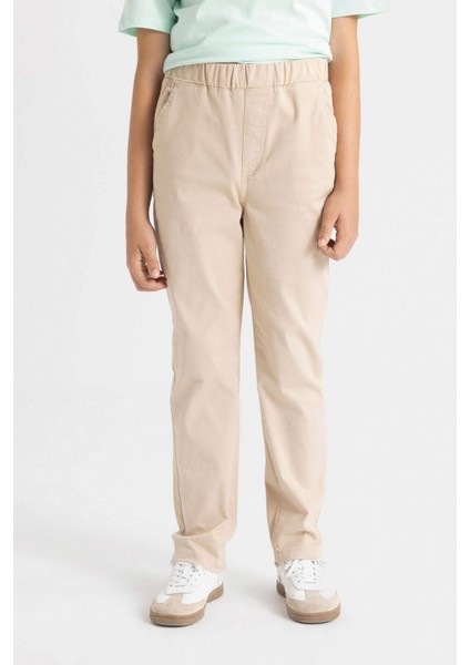 Erkek Çocuk Düz Paça Beli Lastikli Cepli Lacivert Basic Düz Gabardin Okul Pantolonu
