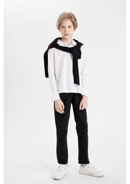 Erkek Çocuk Düz Paça Cepli Siyah Basic Düz Gabardin Okul Pantolonu U3254A624AU