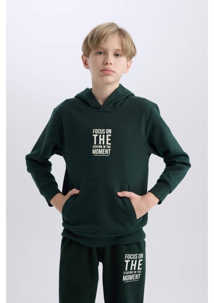 Erkek Çocuk Cepli Yazı Baskılı Kapüşonlu Okul Sweatshirt C7567A824WN