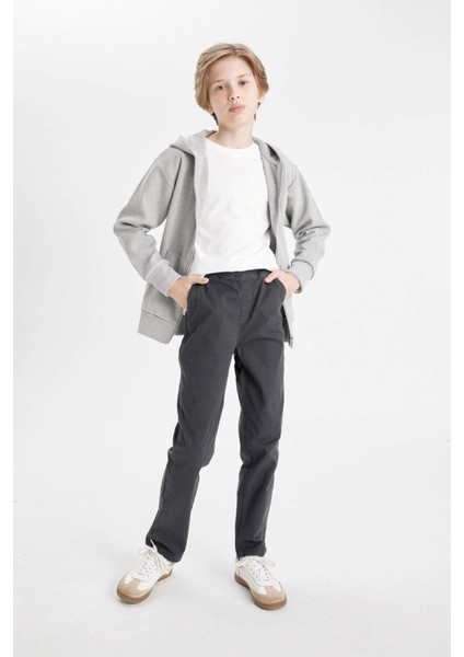 Erkek Çocuk Düz Paça Beli Lastikli Cepli Antrasit Gabardin Basic Düz Okul Pantolonu T8850A624AU