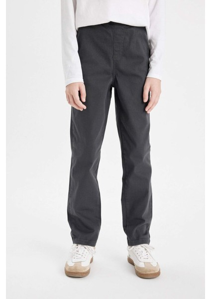 Erkek Çocuk Düz Paça Beli Lastikli Cepli Antrasit Gabardin Basic Düz Okul Pantolonu T8850A624AU