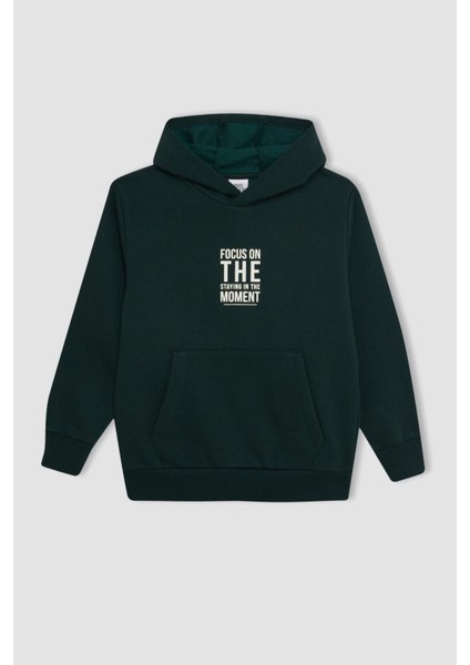 Erkek Çocuk Cepli Yazı Baskılı Kapüşonlu Okul Sweatshirt C7567A824WN