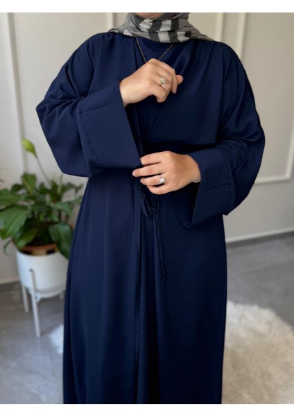 Medine Ipeği Bel Bağlamalı Tesettür Model Büyük Beden Uyumlu Abaya Kollu Fadime Model Elbise modelleri