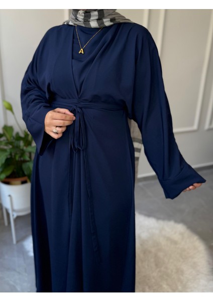 Medine Ipeği Bel Bağlamalı Tesettür Model Büyük Beden Uyumlu Abaya Kollu Fadime Model Elbise fırsatları