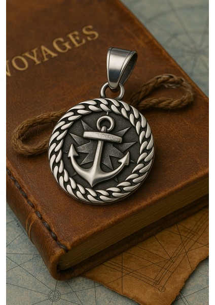 Çift Taraflı Paslanmaz Karar Çelik Erkek Kolye | Çapa ve Gemi Dümeni Tasarımlı modelleri