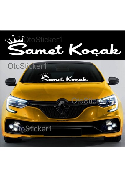 Size Özel Isim El Yazısı Taçlı Japon Yazı Ön Arka Cam Özel Yeni Stickeri Siyah 58*15 cm