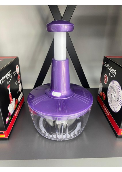 3 Bıçaklı Paslanmaz Çelik Basmalı El Rondosu Bas Kes Manuel Sebze Meyve Doğrayıcı Mor Renk