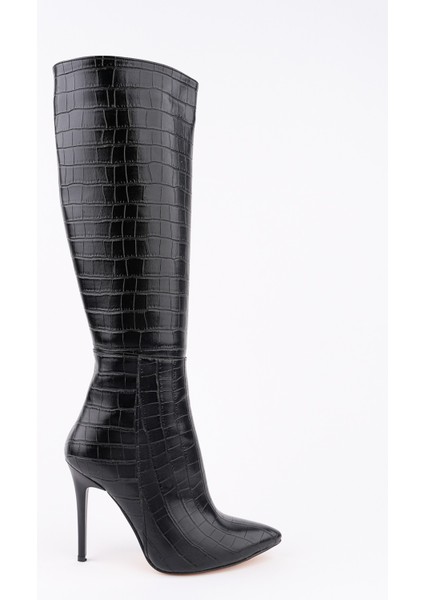 Zest Kroko Desenli Sivri Burun Fermuarlı Ince Topuklu Kadın Çizme modelleri