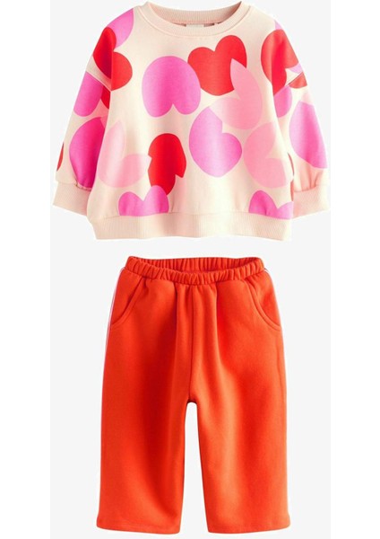 Kalp Desenli Bol Paça Kız Çocuk Eşofman takım - Turuncu fiyatları