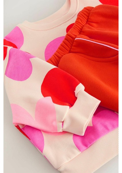 Kalp Desenli Bol Paça Kız Çocuk Eşofman takım - Turuncu indirimleri