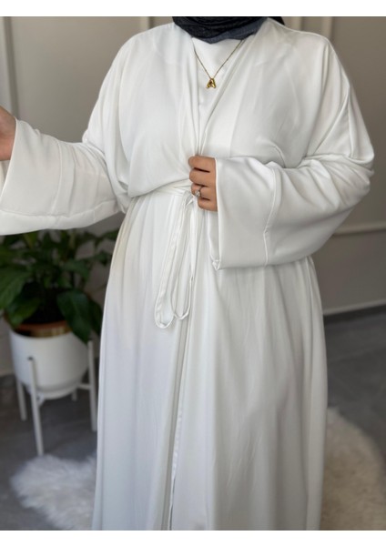 Medine Ipeği Bel Bağlamalı Tesettür Model Büyük Beden Uyumlu Abaya Kollu Fadime Model Elbise modelleri