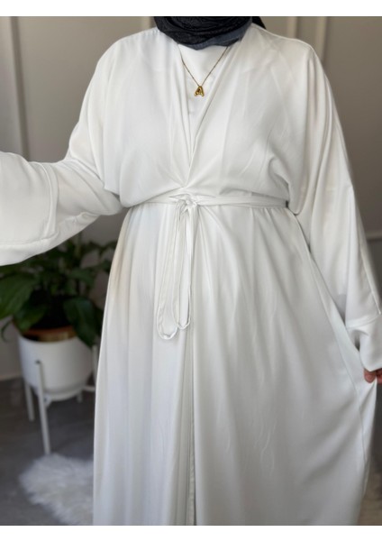 Medine Ipeği Bel Bağlamalı Tesettür Model Büyük Beden Uyumlu Abaya Kollu Fadime Model Elbise fırsatları