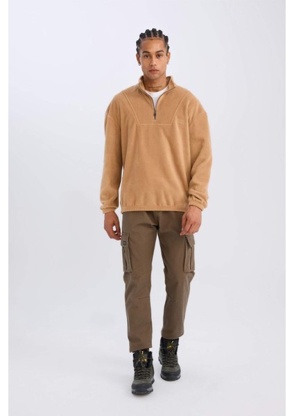 Comfort Regular Fit Rahat Kalıp Dik Yaka Baskılı Polar Sweatshirt C7793AX24AU