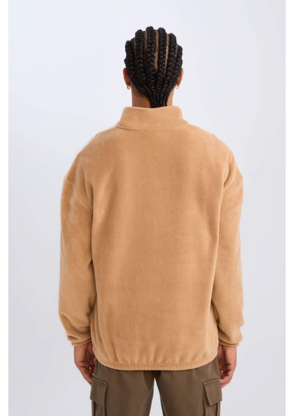 Comfort Regular Fit Rahat Kalıp Dik Yaka Baskılı Polar Sweatshirt C7793AX24AU