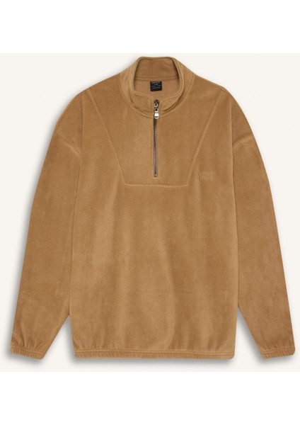 Comfort Regular Fit Rahat Kalıp Dik Yaka Baskılı Polar Sweatshirt C7793AX24AU