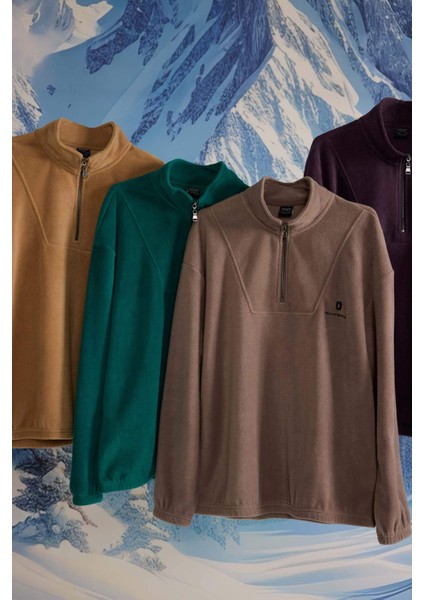 Comfort Regular Fit Rahat Kalıp Dik Yaka Baskılı Polar Sweatshirt C7793AX24AU