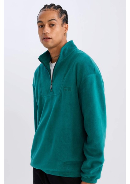 Comfort Regular Fit Rahat Kalıp Dik Yaka Baskılı Polar Sweatshirt C7793AX24AU