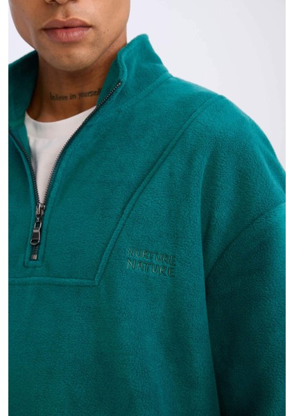 Comfort Regular Fit Rahat Kalıp Dik Yaka Baskılı Polar Sweatshirt C7793AX24AU