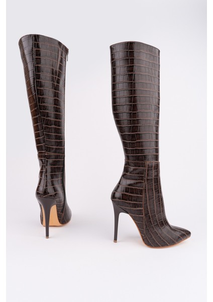 Zest Kroko Desenli Sivri Burun Fermuarlı Ince Topuklu Kadın Çizme fiyatları