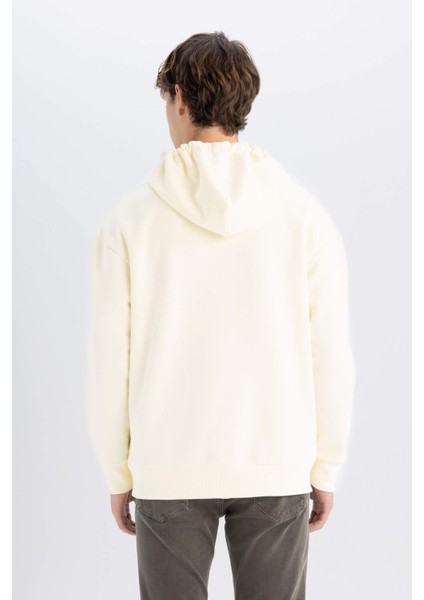 Boxy Fit Kapüşonlu Baskılı Kanguru Cepli Sweatshirt C7050AX24AU