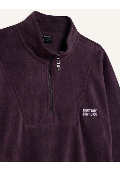 Comfort Regular Fit Rahat Kalıp Dik Yaka Baskılı Polar Sweatshirt C7793AX24AU