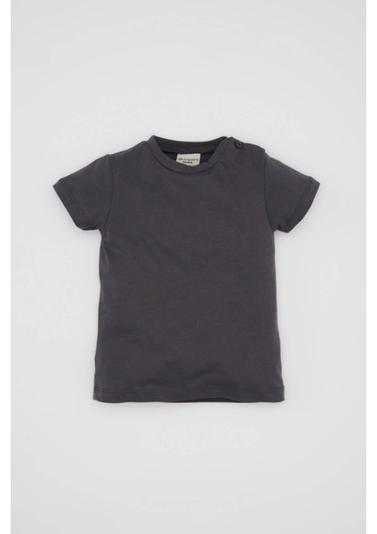 Erkek Bebek 3'lü Takım Müslin Kısa Kollu Tişört Salopet Şapka C4362A524SM