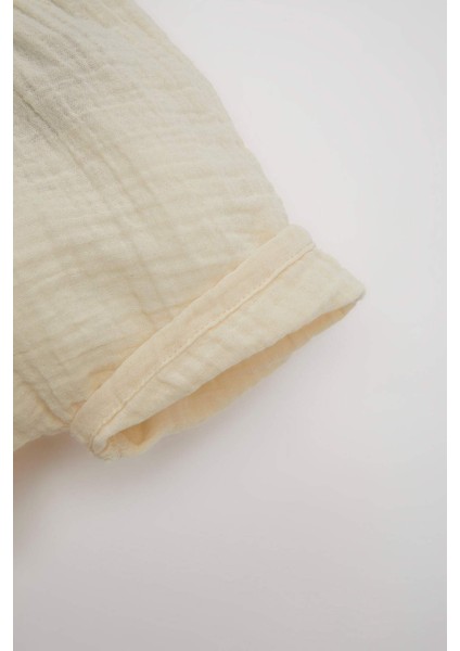 Erkek Bebek 3'lü Takım Müslin Kısa Kollu Tişört Salopet Şapka C4362A524SM