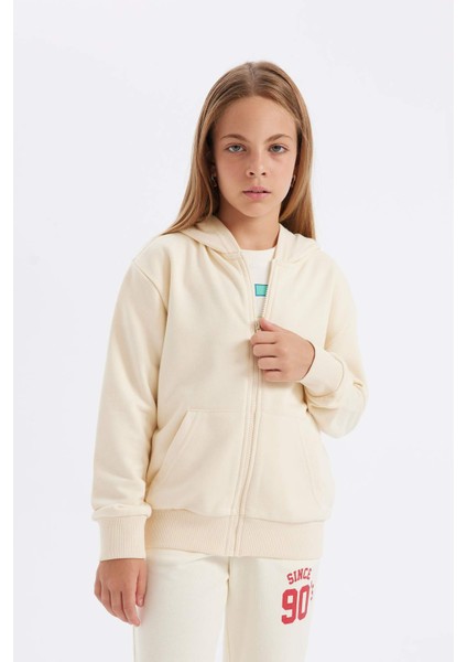 Kız Çocuk Basic Düz Kapüşonlu Fermuarlı Cepli Okul Hırkası C8110A824AU