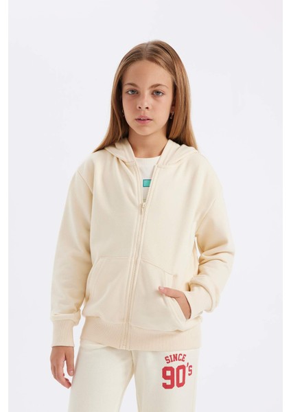 Kız Çocuk Basic Düz Kapüşonlu Fermuarlı Cepli Okul Hırkası C8110A824AU